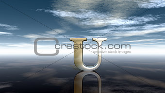 metal uppercase letter u under cloudy sky - 3d rendering