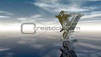 machine letter y under cloudy sky - 3d illustration