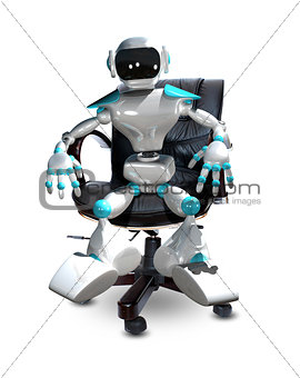 3D Illustration of a Robot in a Chair