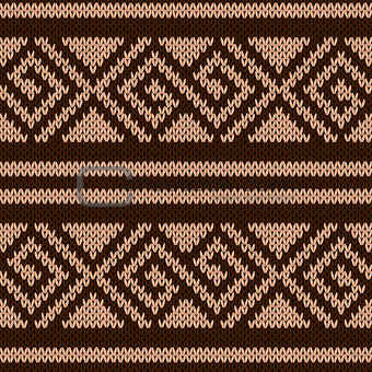 Seamless knitting geometrical pattern in brown hues
