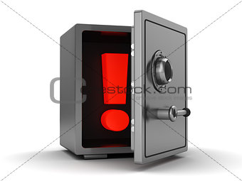3d safe with exclamation mark
