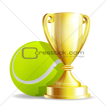 Golden trophy cup with a Tennis ball