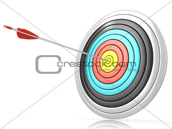 Archery target with one arrow in the center 3D