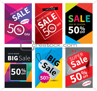 Social media sale banners and ads web template set. Vector illus