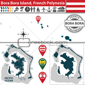Map of Bora Bora island, French Polynesia