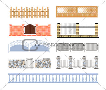 Fences Of Different Materialls Set  Designs