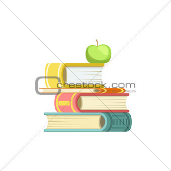 Pile Of Thick Books With An Apple On Top