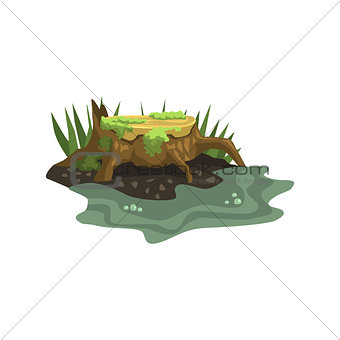 Old Stump Submerged In Water Jungle Landscape Element