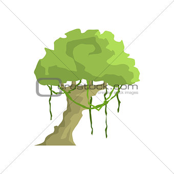 Tropical Tree With Liana Hanging Jungle Landscape Element