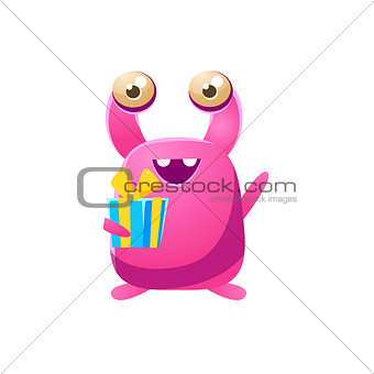 Pink Toy Monster With Birthday Present