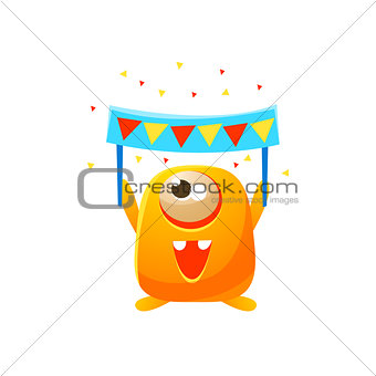 Orange Toy Monster With Party Banner