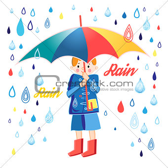 Drawing boy under an umbrella