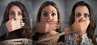 Banner of women terrified by the violence