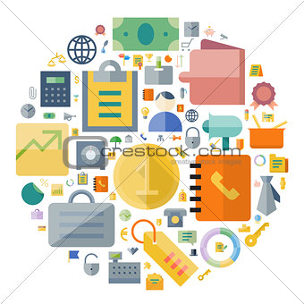 Icons for business and finance arranged in circle