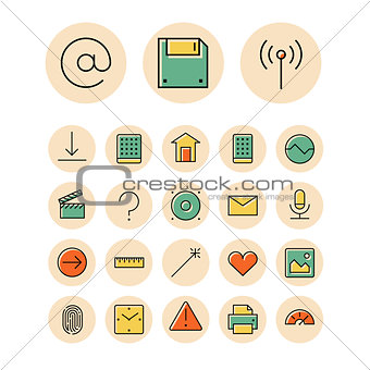 Thin line icons for user inteface and technology