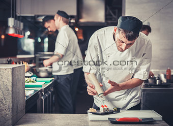 sushi  preparing in the restaurant kitchen