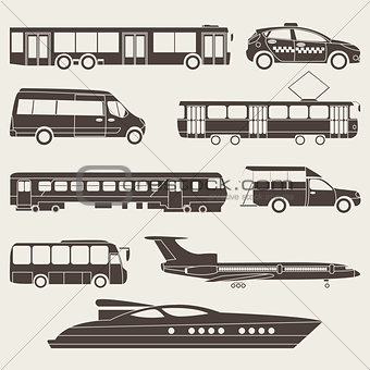 Vector set illustration of silhouette public transport