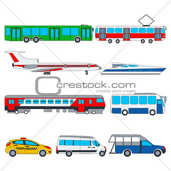 Vector set illustration of color public transport