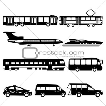 Vector set illustration of black public transport
