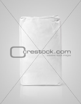 White blank paper bag package of flour on gray