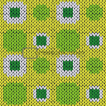Seamless knitting pattern in green yellow and white colors