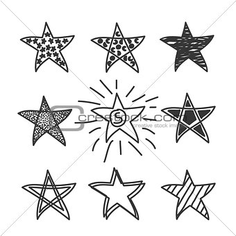Collection of drawing stars.Doodle style.