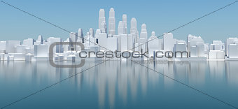 White city with blue sky and sea
