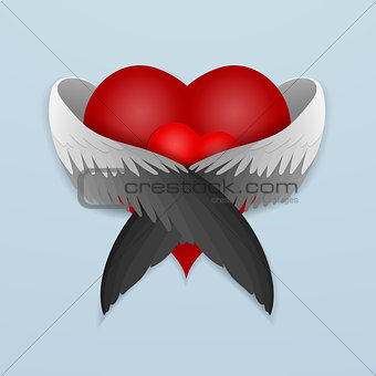 Red heart with wings lovingly hugging 