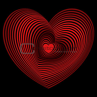 Red heart into the lot of heart shapes over black