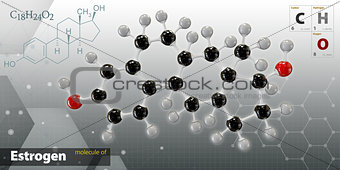 Illustration of Estrogen Molecule isolated dark background