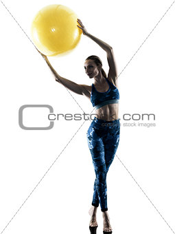 woman fitness  swiss ball excercises silhouette