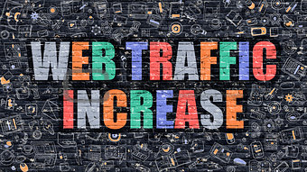 Web Traffic Increase in Multicolor. Doodle Design.