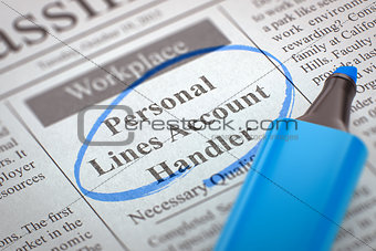 Job Opening Personal Lines Account Handler. 3D.