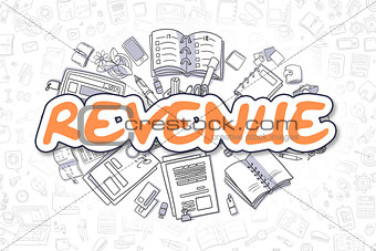 Revenue - Doodle Orange Inscription. Business Concept.
