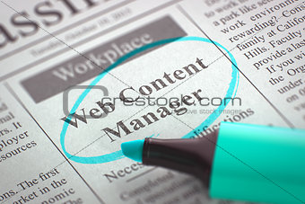 Web Content Manager Hiring Now. 3D.