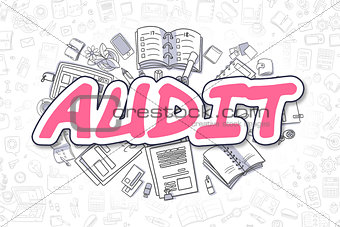 Audit - Doodle Magenta Inscription. Business Concept.