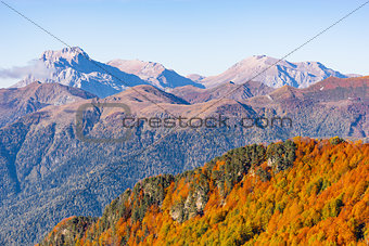Fisht, Oshten, Pshecho Sou mountains at autumn day time.