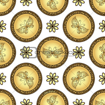 Gold and browne seamless pattern with gradient vintage circles