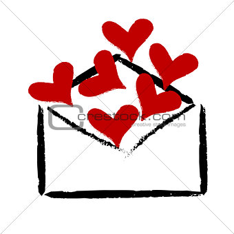 Red hearts in the envelope