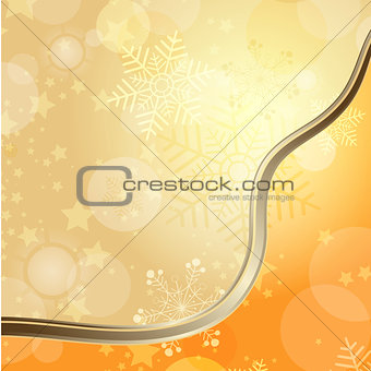 Golden Christmas card with translucent snowflakes 