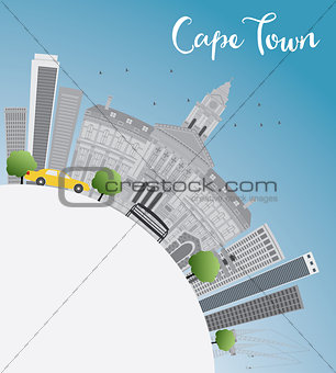Cape town skyline with grey buildings, blue sky and copy space. 