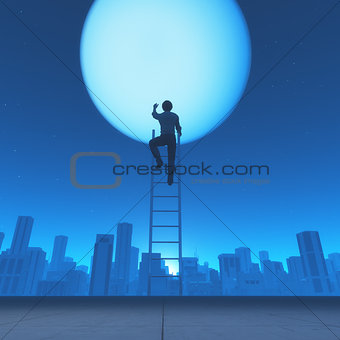 Man climb a ladder to the moon 
