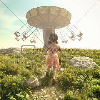 Little girl running in a field