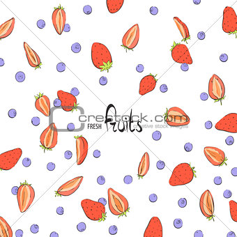 Background of strawberries and blueberries