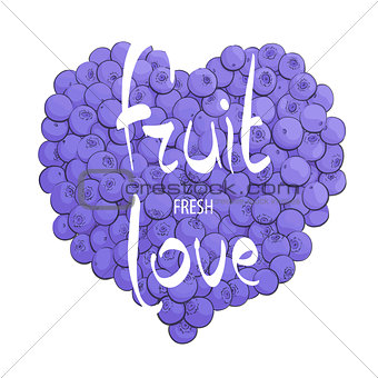 Heart of fresh blueberries