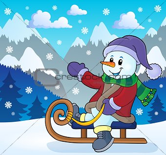 Snowman on sledge theme image 3