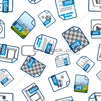 File icons with extensions on white, seamless pattern