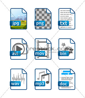 Simple bright blue file icons with extensions isolated on white