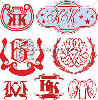 Set of KK monograms and emblem templates