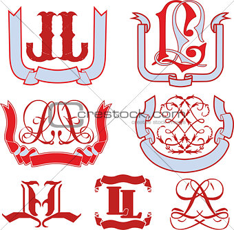 Set of LL monograms and emblem templates